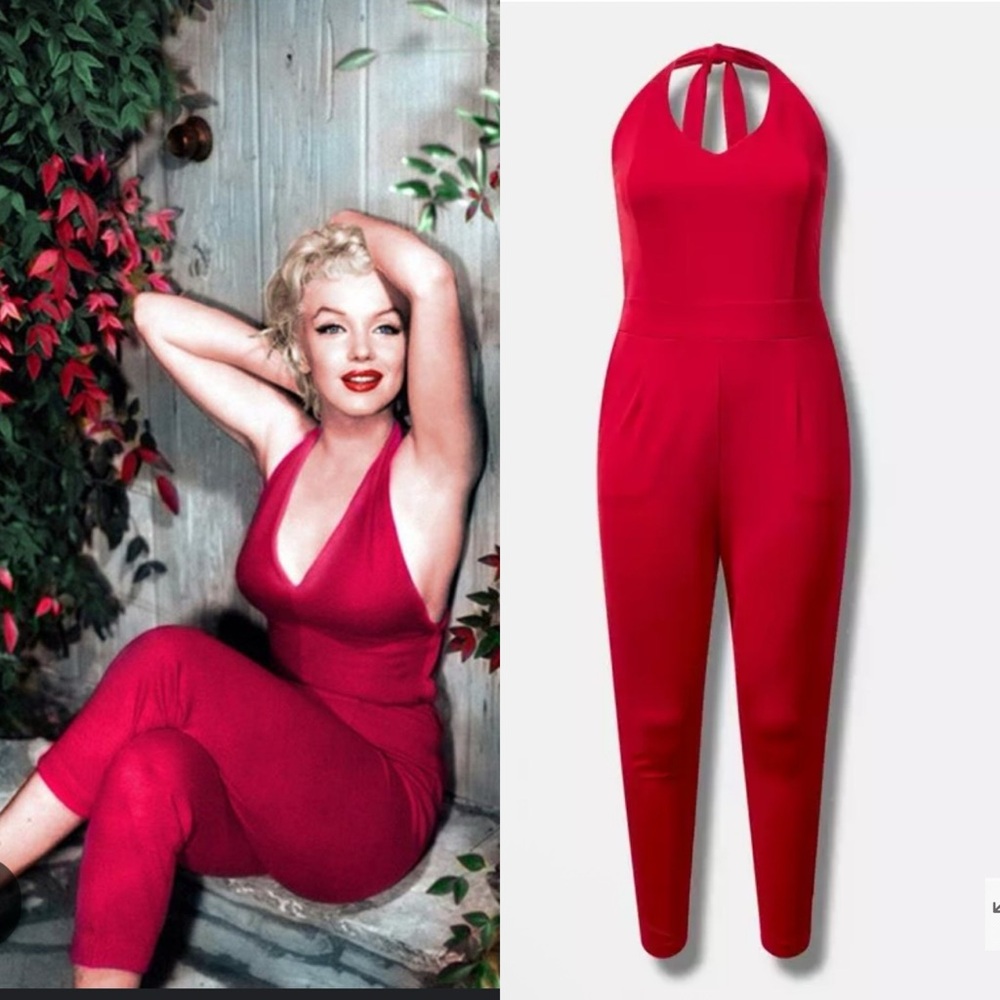 Marilyn Monroe Halter Tapered Jumpsuit Red